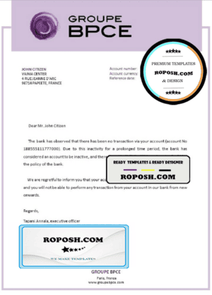 France Groupe BPCE bank account closure reference letter template in Word and PDF format
