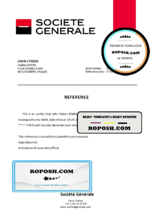France Société Générale bank account closure reference letter template in Word and PDF format