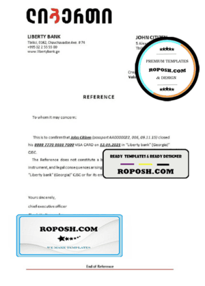 Georgia Liberty bank account closure reference letter template in Word and PDF format
