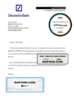 Germany Deutsche bank account closure reference letter template in Word and PDF format