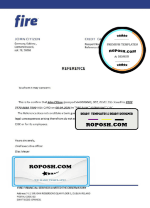 Germany Fire bank account closure reference letter template in Word and PDF format