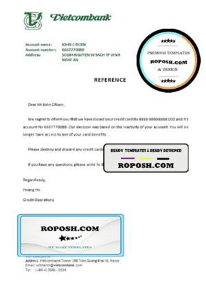 Vietnam Vietcombank bank account closure reference letter template in Word and PDF format