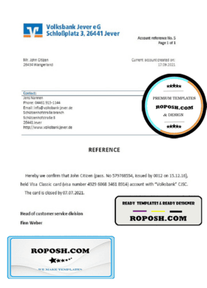 Germany Volksbank bank account closure reference letter template in Word and PDF format