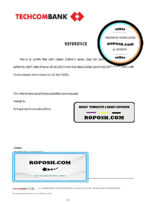 Vietnam Techcombank bank account closure reference letter template in Word and PDF format