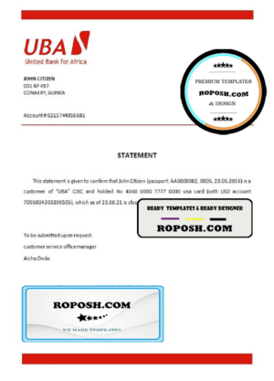 Guinea UBA bank account closure reference letter template in Word and PDF format