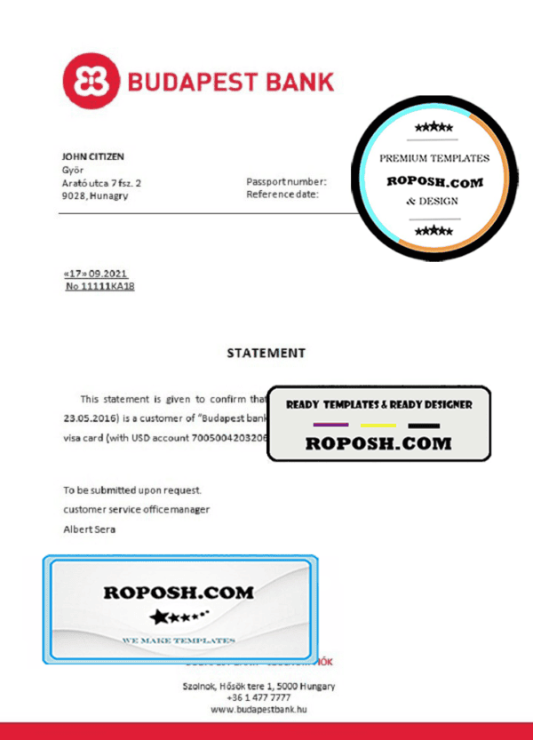 Hungary Budapest bank account closure reference letter template in Word and PDF format