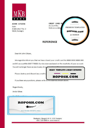 Hungary MKB bank account closure reference letter template in Word and PDF format