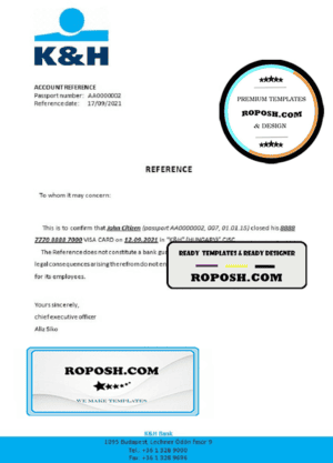 Hungary K&H bank account closure reference letter template in Word and PDF format