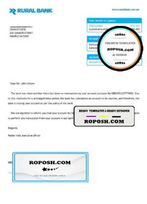 Australia Rural bank account closure reference letter template in Word and PDF format