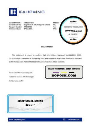 Iceland Kaupthing bank account closure reference letter template in Word and PDF format