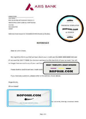 India Axis bank account closure reference letter template in Word and PDF format
