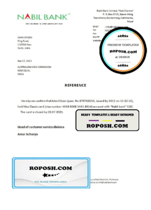 India Nabil bank account closure reference letter template in Word and PDF format