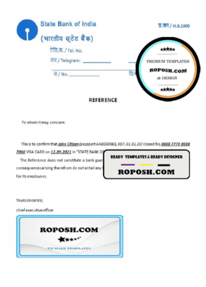 India State Bank of India bank account closure reference letter template in Word and PDF format