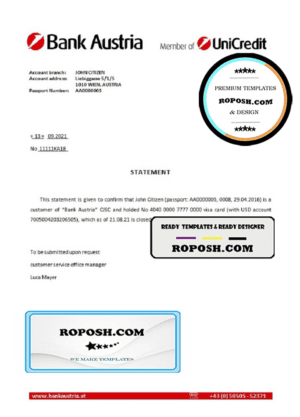 Austria Bank Austria bank account closure reference letter template in Word and PDF format