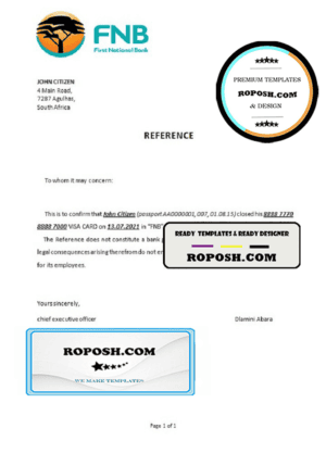 South Africa FNB bank account closure reference letter template in Word and PDF format