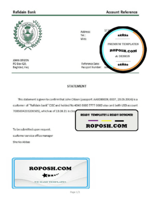 Iraq Rafidain bank account closure reference letter template in Word and PDF format