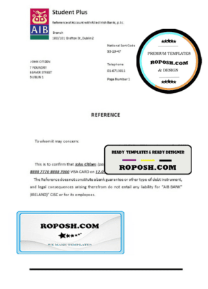 Ireland AIB bank account closure reference letter template in Word and PDF format