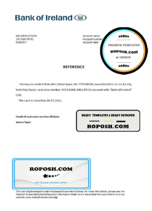 Ireland Bank of Ireland account closure reference letter template in Word and PDF format