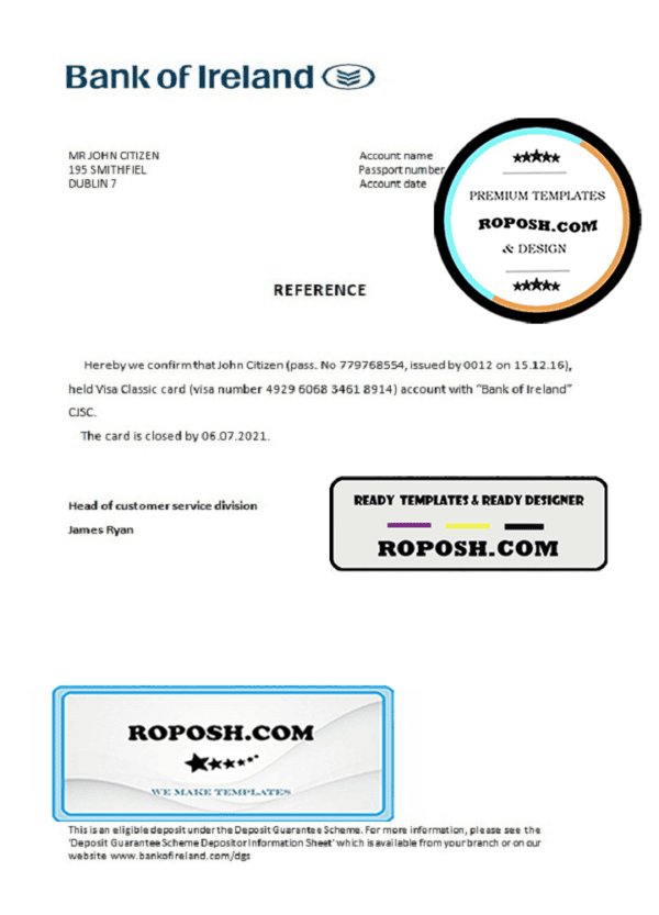 Ireland Bank of Ireland account closure reference letter template in Word and PDF format