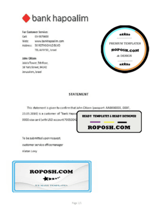 Israel Hapoalim bank account closure reference letter template in Word and PDF format