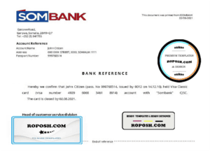 Somalia Sombank bank account closure reference letter template in Word and PDF format