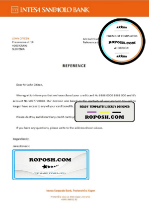 Slovenia Intesa Sanpaolo bank account closure reference letter template in Word and PDF format