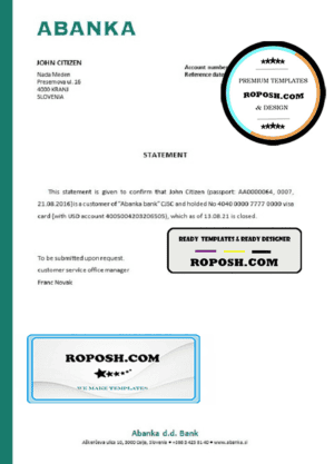 Slovenia Abanka bank account closure reference letter template in Word and PDF format