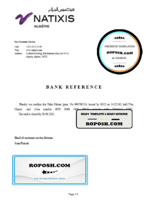 Algeria Natixis Algerie bank account closure reference letter template in Word and PDF format