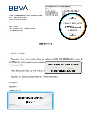 Venezuela BBVA bank account closure reference letter template in Word and PDF format