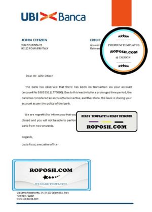 Italy UBI bank account closure reference letter template in Word and PDF format