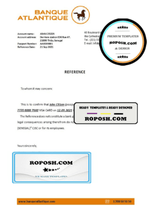 Senegal Banque Atlantique bank account closure reference letter template in Word and PDF format