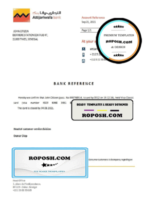Senegal Attijariwafa bank account closure reference letter template in Word and PDF format