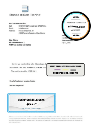 San Marino Banca di San Marino bank account closure reference letter template in Word and PDF format