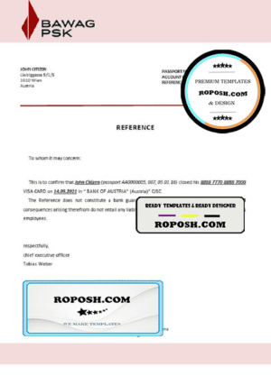 Austria BAWAG PSK bank account closure reference letter template in Word and PDF format