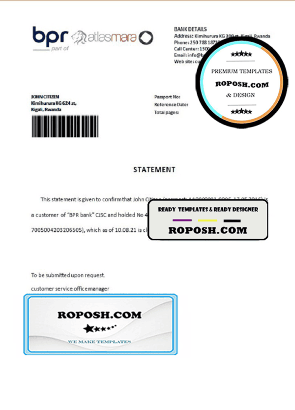 Rwanda BPR Atlasmara bank account closure reference letter template in Word and PDF format