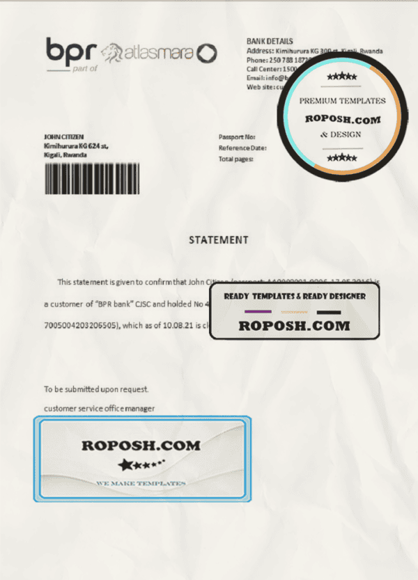 Rwanda BPR Atlasmara bank account closure reference letter template in Word and PDF format
