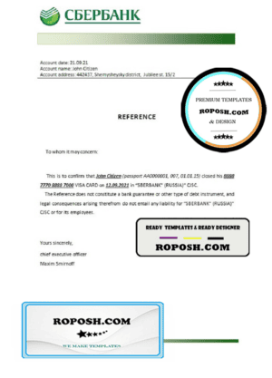 Russia Sberbank bank account closure reference letter template in Word and PDF format
