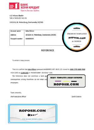 Russia Bank Home Credit bank account closure reference letter template in Word and PDF format
