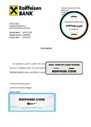 Slovakia Raiffeisen bank account closure reference letter template in Word and PDF format