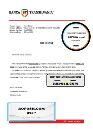 Romania Banca Transilvania bank account closure reference letter template in Word and PDF format