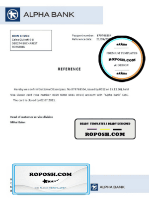 Romania Alpha Bank bank account closure reference letter template in Word and PDF format