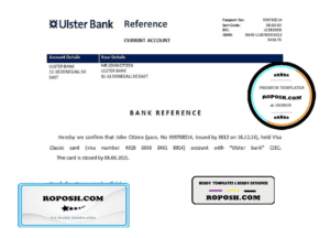 Ireland Ulster Bank bank account closure reference letter template in Word and PDF format