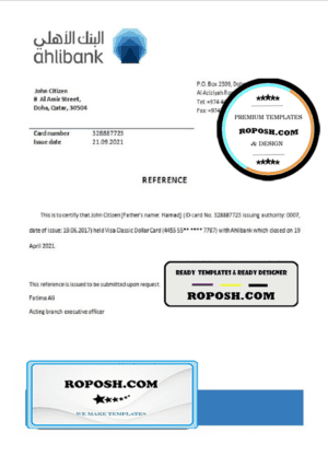 Qatar Ahlibank bank account closure reference letter template in Word and PDF format