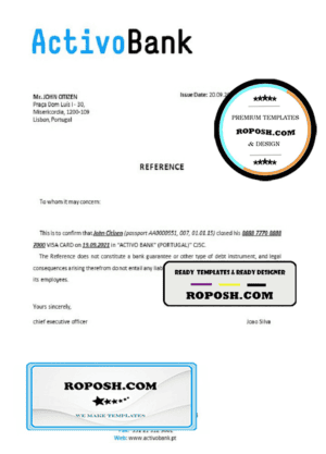 Portugal Activobank bank account closure reference letter template in Word and PDF format
