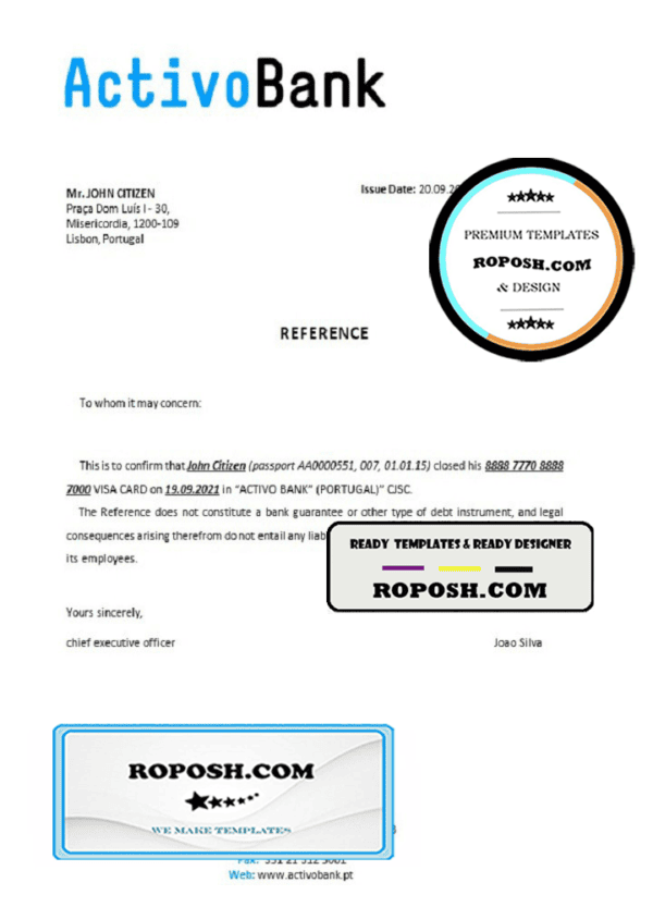 Portugal Activobank bank account closure reference letter template in Word and PDF format
