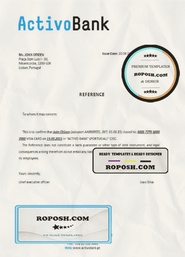 Portugal Activobank bank account closure reference letter template in Word and PDF format