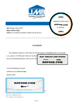Jamaica Mortgage bank account closure reference letter template in Word and PDF format