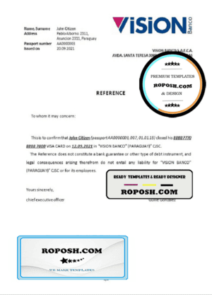 Paraguay Vision Banco bank account closure reference letter template in Word and PDF format