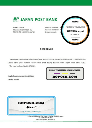 Japan Post bank account closure reference letter template in Word and PDF format