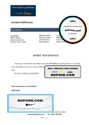 Jordan Bank of Jordan bank account closure reference letter template in Word and PDF format